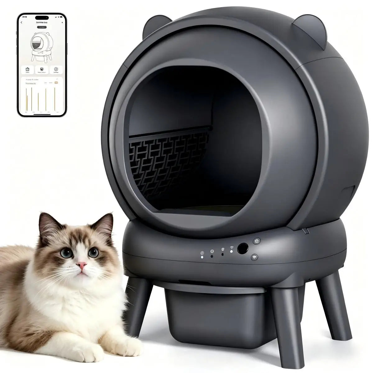 Cumrige Automatic Self Cleaning Cat Litter Box with Smart App Control, Safety Sensors for Multiple Cats Household , Odor Control & Quiet Operation - Gray