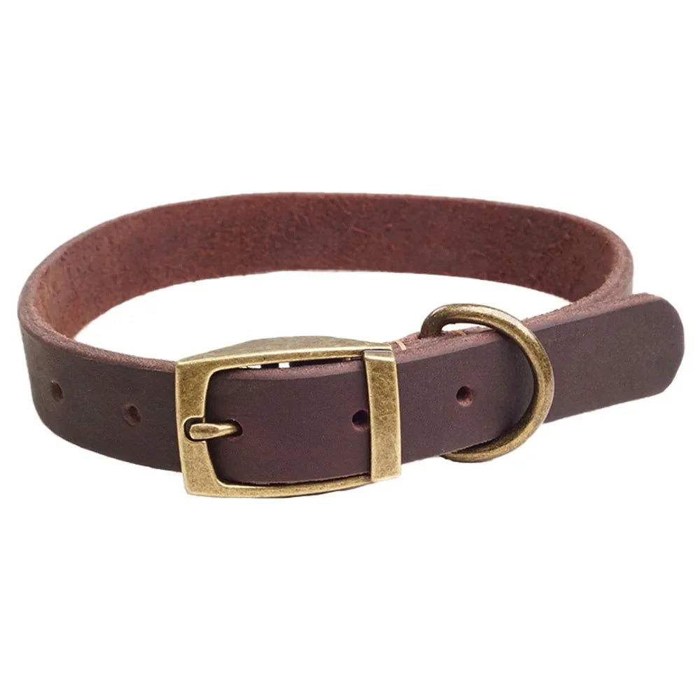 Genuine Leather Dog Collar Solid Durable Dogs Puppy Pet Collar For Small Medium Large Dogs French Bulldog Leather Cat Necklace