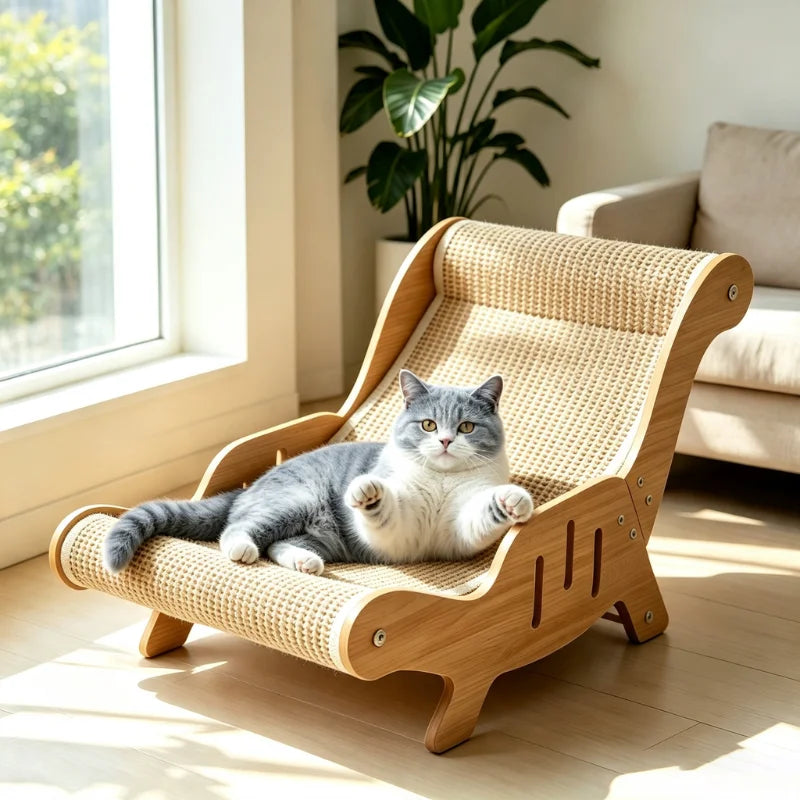 Sisal Cat Chair Wooden Cat Lounge Chair Pet-Friendly Multi-Functional Cat Scratcher Cat Scratch Chair for Playing Cat Supplies