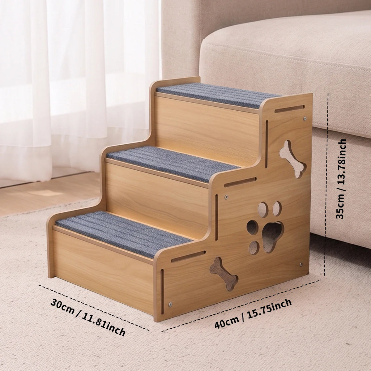 3 Step Wooden Pet Stairs Non Slip Dog Climbing Ladder for Small Dogs Cats Older Animals Climbing Ramp Pet Supplies