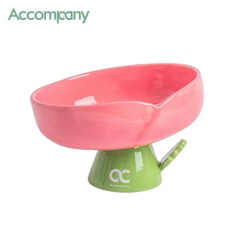 Tulip Shaped Elevated Ceramic Cat Bowl, Raised Pet Food Water Bowl for Cats, Anti-Vomiting Kitten Feeder
