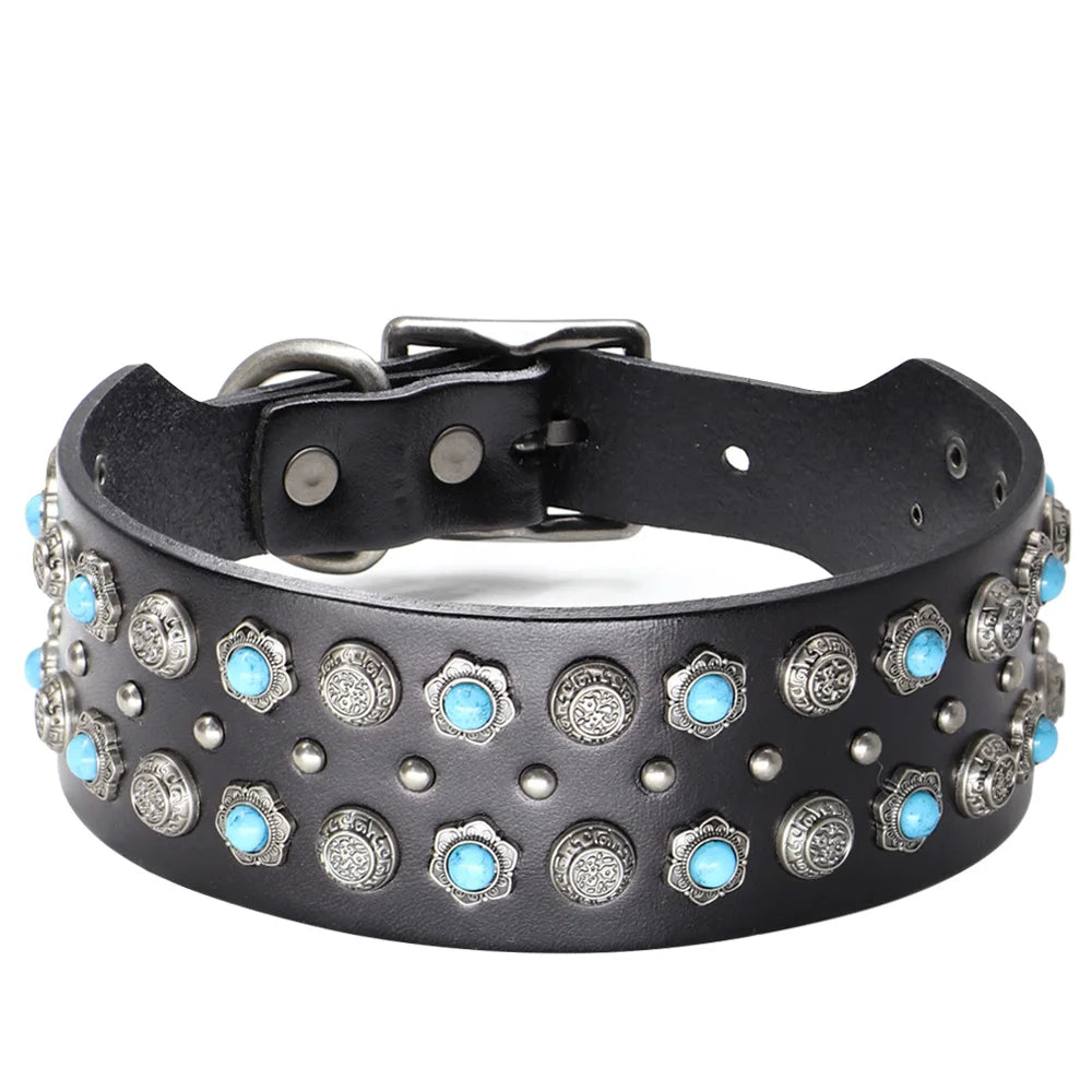 2inch Wide Luxury Genuine Leather Dog Collar Durable Metal Rivet Collars Cool Collars for Medium lagre Dogs German Shepherd