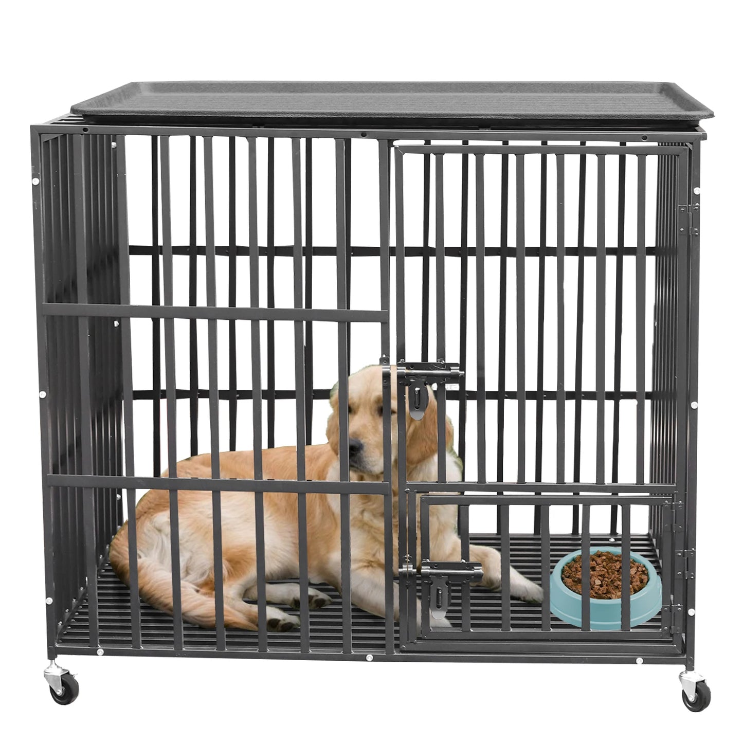 Bingopaw 37” 42” 46” Heavy Duty Dog Cage Metal Pet Dog Crate 3 Doors Locks Design Kennel Playpen with 4 Wheels Removable Tray