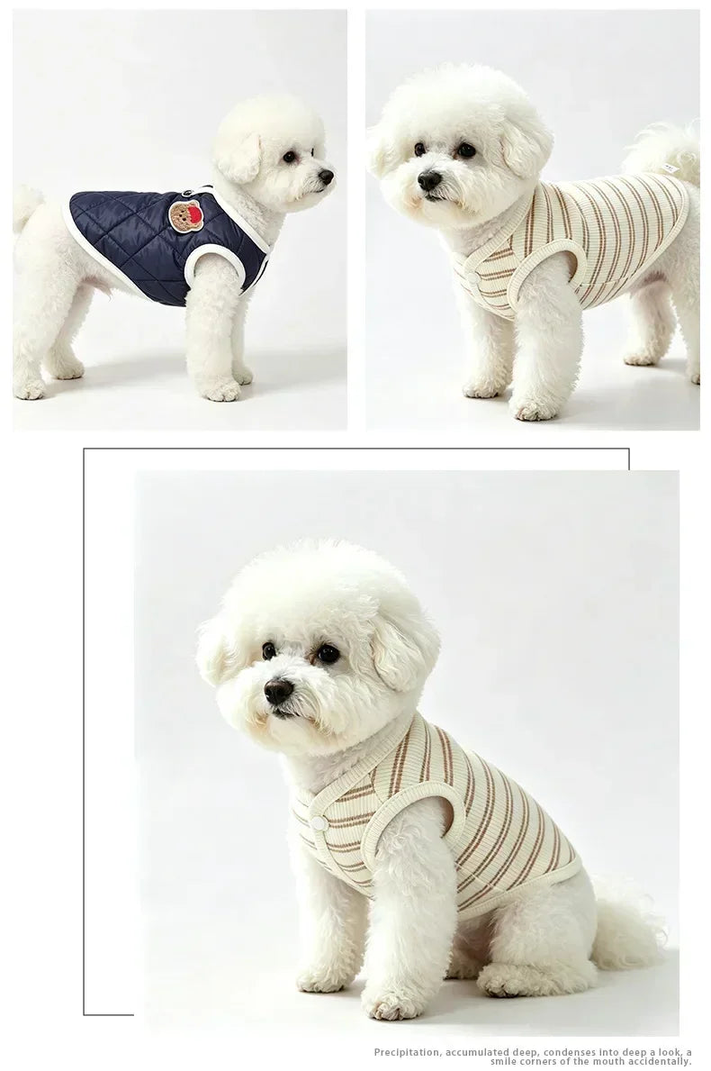 Autumn Winter Warm Reversible Quilted Vest for Small Dogs Teddy Schnauzer and Cats Double Sided Cold Resistant Pet Clothing