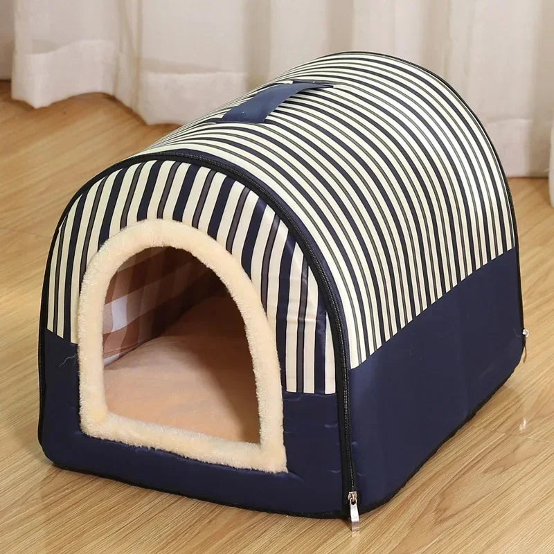 Foldable Dog Bed Pet House Kennel Soft Tent Indoor Enclosed Warm Plush Sleeping Nest Basket with Removable Cushion for Cats Dogs