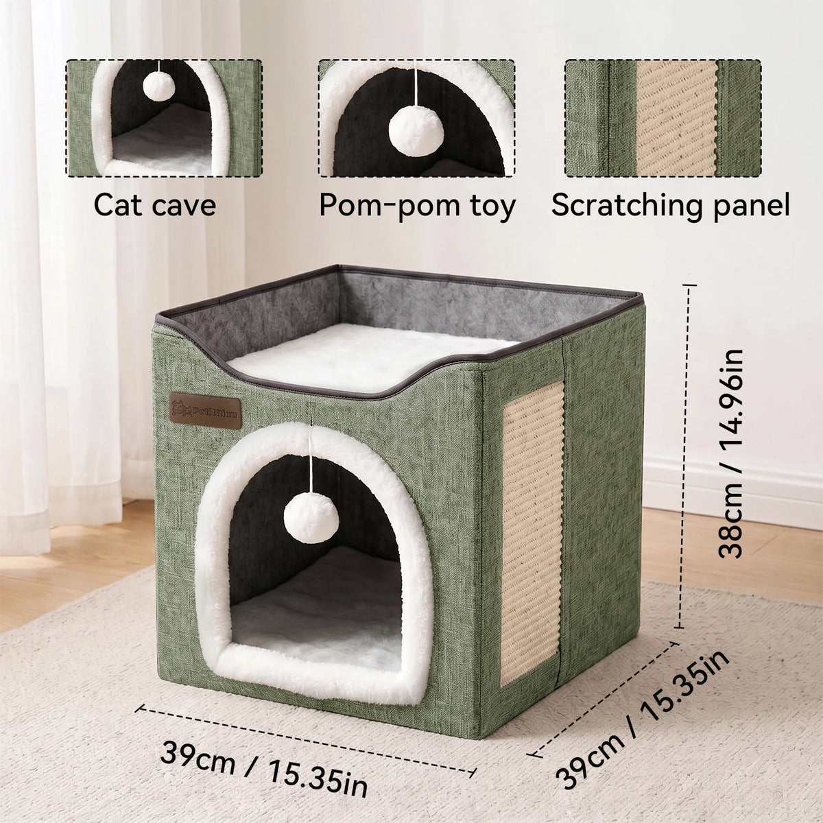Simple 2-Layer Foldable Cat Bed, Cat Room, Kitten's Home, Indoor Cat Bed, Large Cat Cave With Fluffy Ball Toys And Cat Scratching Post, Kitten's Hidden Apartment, Pet Sofa.