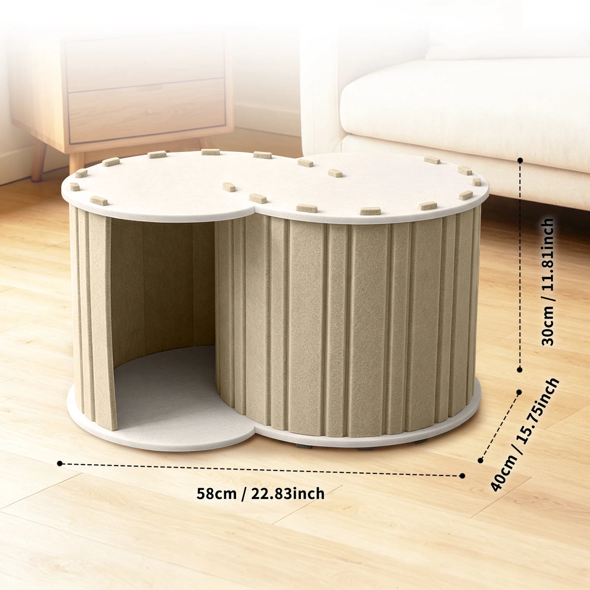 Indoor Cat Foldable Cat House - A Connected Double-Door Cat Tunnel and Semi-Enclosed Cat Hideout; Easy to Assemble; A Felt Pet House Suitable for Multiple Cats to Play and Rest - Christmas Gift