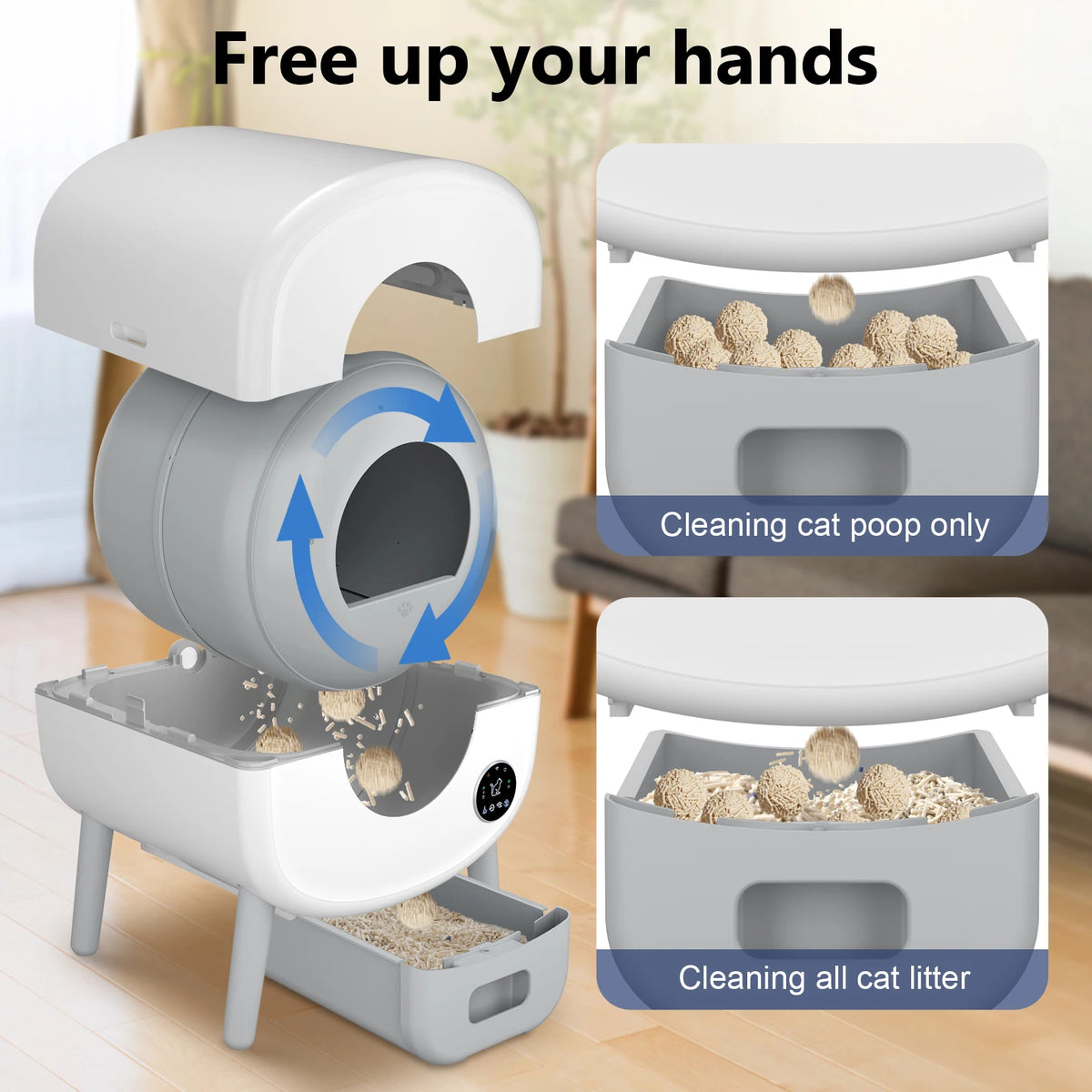 Smart Self Cleaning Cat Litter Box, Large Capacity Automatic Cat Litter Box with App Control & Safety Protection for Multi