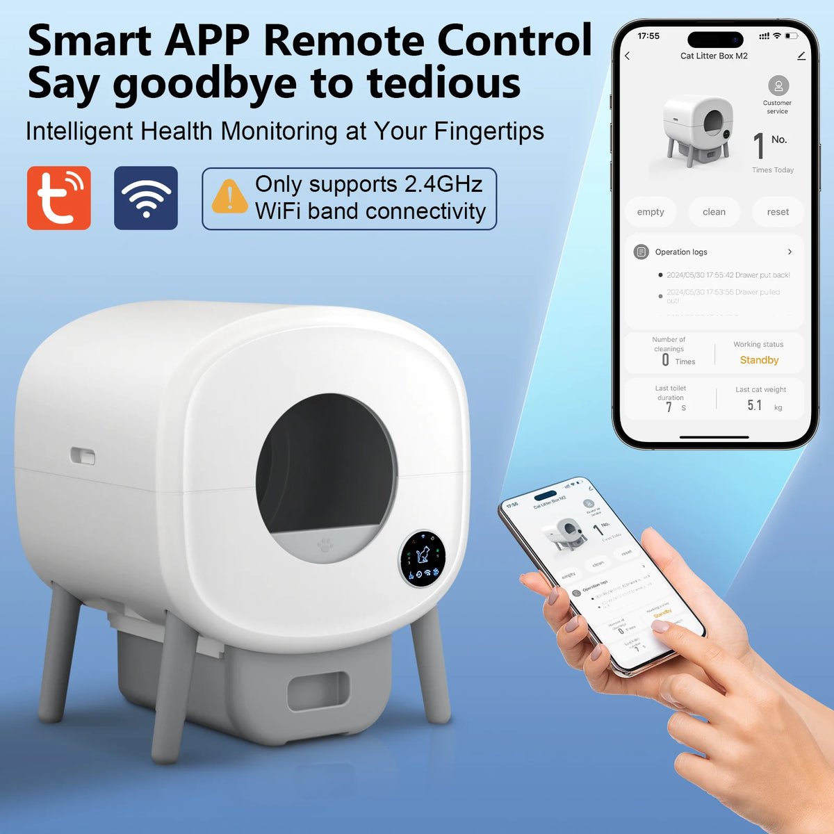 Smart Self Cleaning Cat Litter Box, Large Capacity Automatic Cat Litter Box with App Control & Safety Protection for Multi