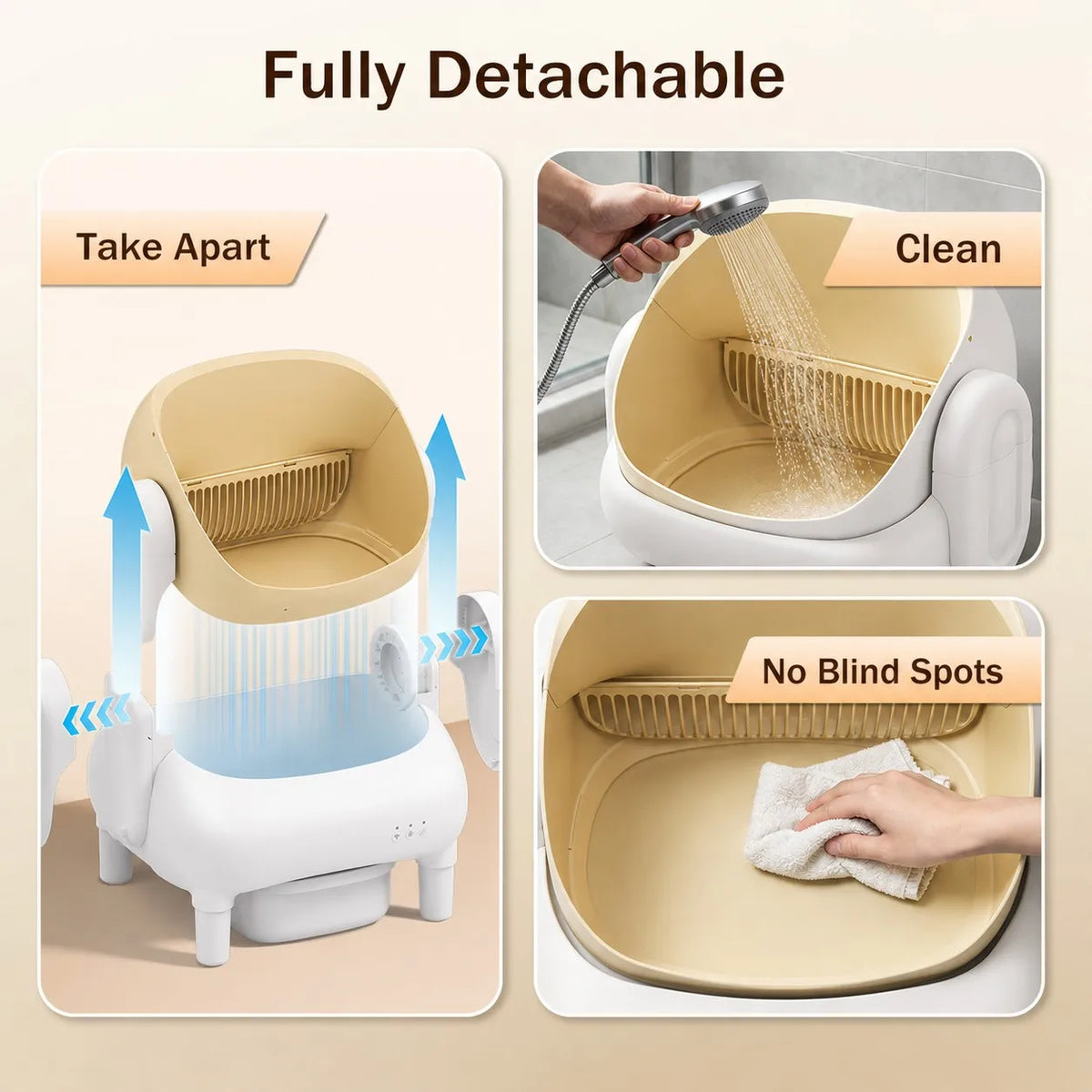 Champagne Smart Self Cleaning Cat Litter Box Beige Sofa Shape WiFi APP Control Automatic Cat Toilet Anti-Pinch Odor Sealed with Cleaning Brush Waste Bags for Large Multi-Cat Household
