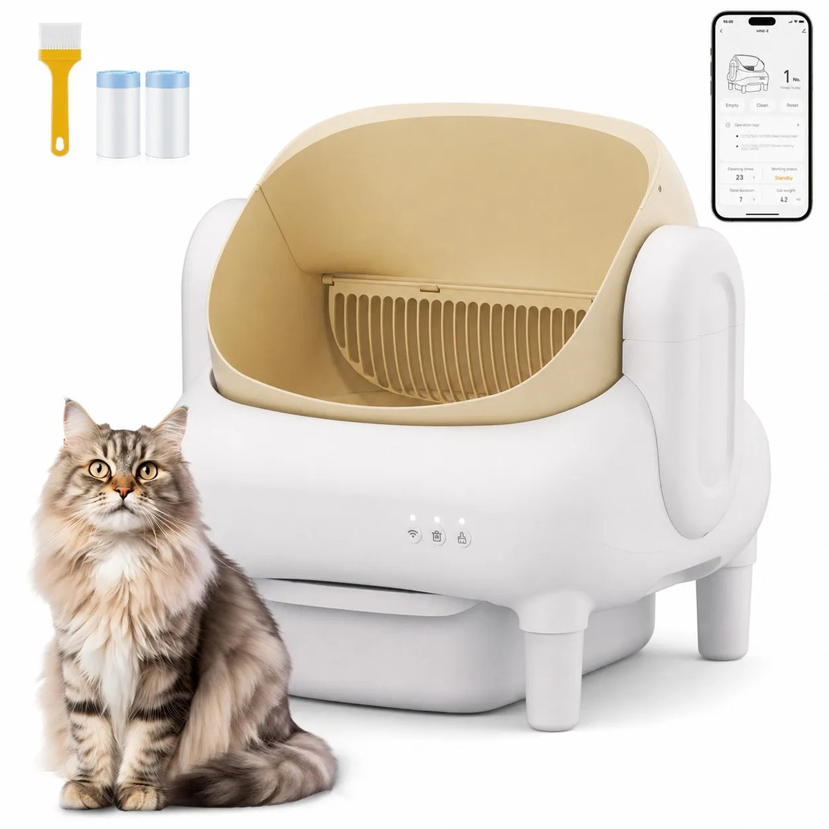 Champagne Smart Self Cleaning Cat Litter Box Beige Sofa Shape WiFi APP Control Automatic Cat Toilet Anti-Pinch Odor Sealed with Cleaning Brush Waste Bags for Large Multi-Cat Household