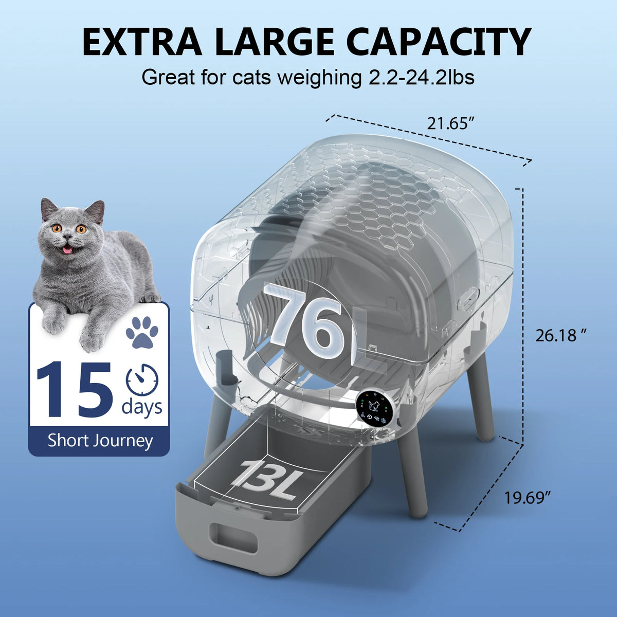 Smart Self Cleaning Cat Litter Box, Large Capacity Automatic Cat Litter Box with App Control & Safety Protection for Multi