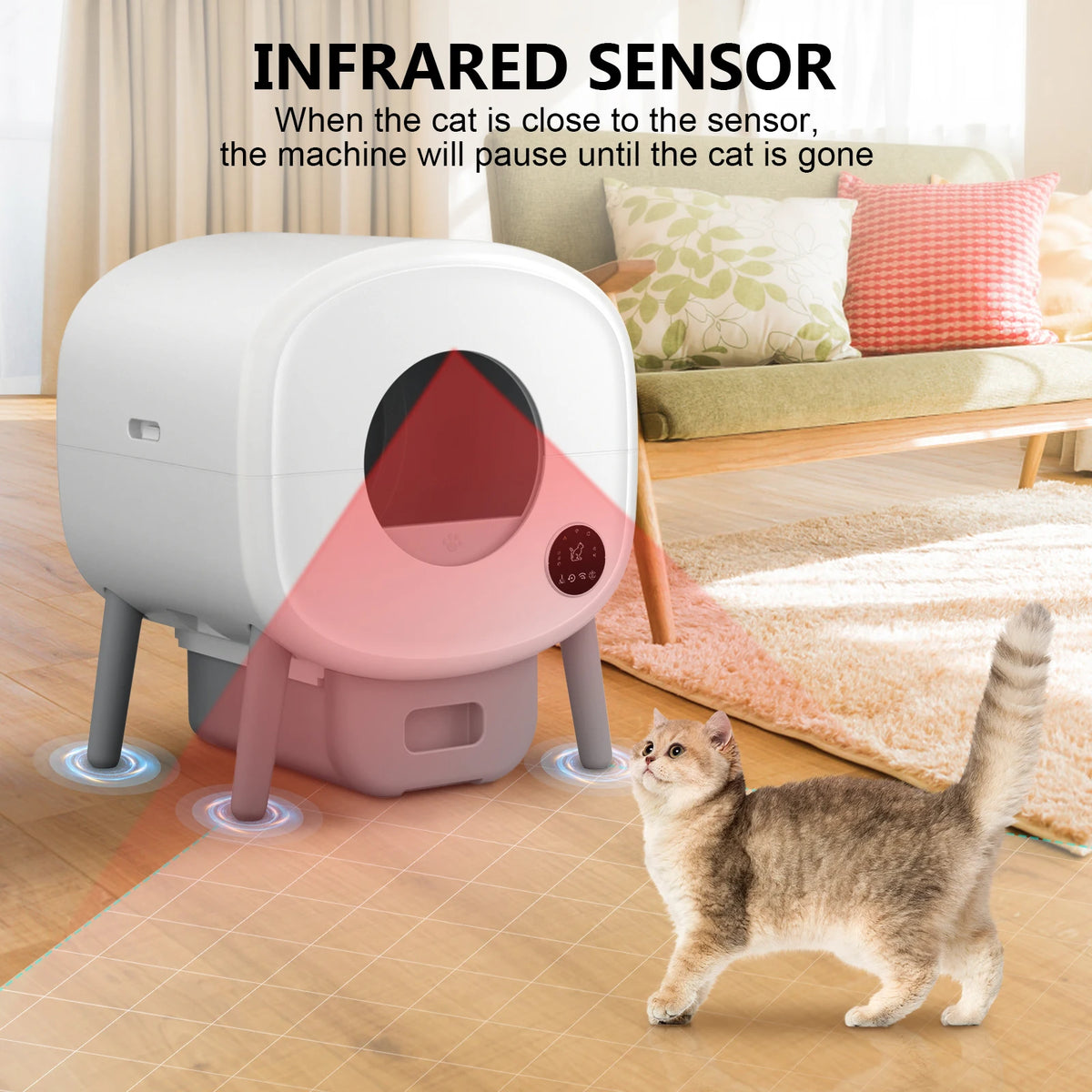 Smart Self Cleaning Cat Litter Box, Large Capacity Automatic Cat Litter Box with App Control & Safety Protection for Multi