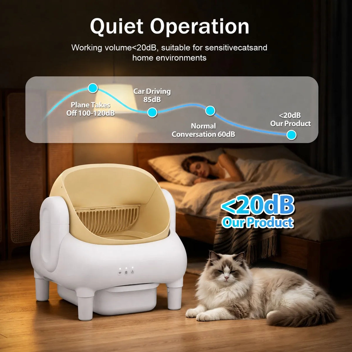 Champagne Smart Self Cleaning Cat Litter Box Beige Sofa Shape WiFi APP Control Automatic Cat Toilet Anti-Pinch Odor Sealed with Cleaning Brush Waste Bags for Large Multi-Cat Household