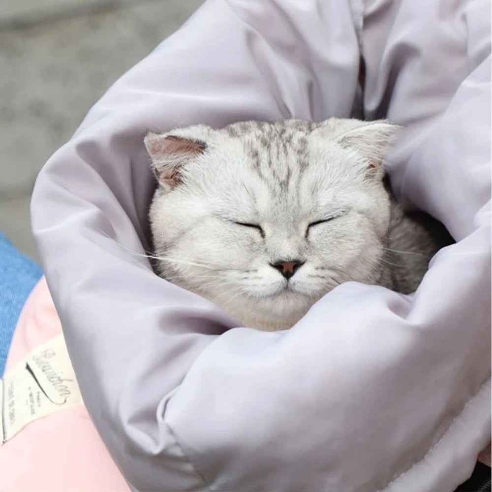 Winter Warm Cat Carrier Backpack Single Shoulder Pet Travel Bag with Sleeping Bag for Small Dogs and Cats Outdoor Messenger Bag