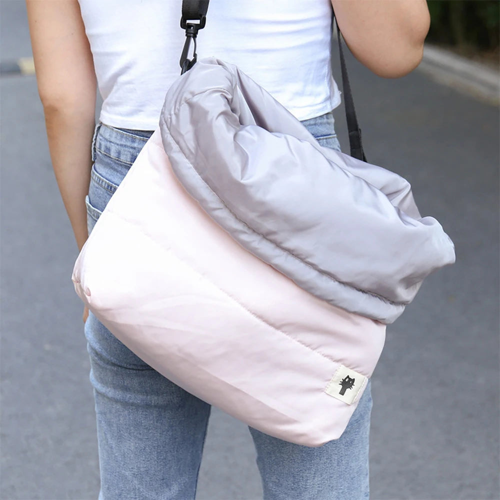 Winter Warm Cat Carrier Backpack Single Shoulder Pet Travel Bag with Sleeping Bag for Small Dogs and Cats Outdoor Messenger Bag