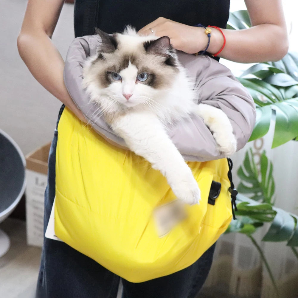 Winter Warm Cat Carrier Backpack Single Shoulder Pet Travel Bag with Sleeping Bag for Small Dogs and Cats Outdoor Messenger Bag