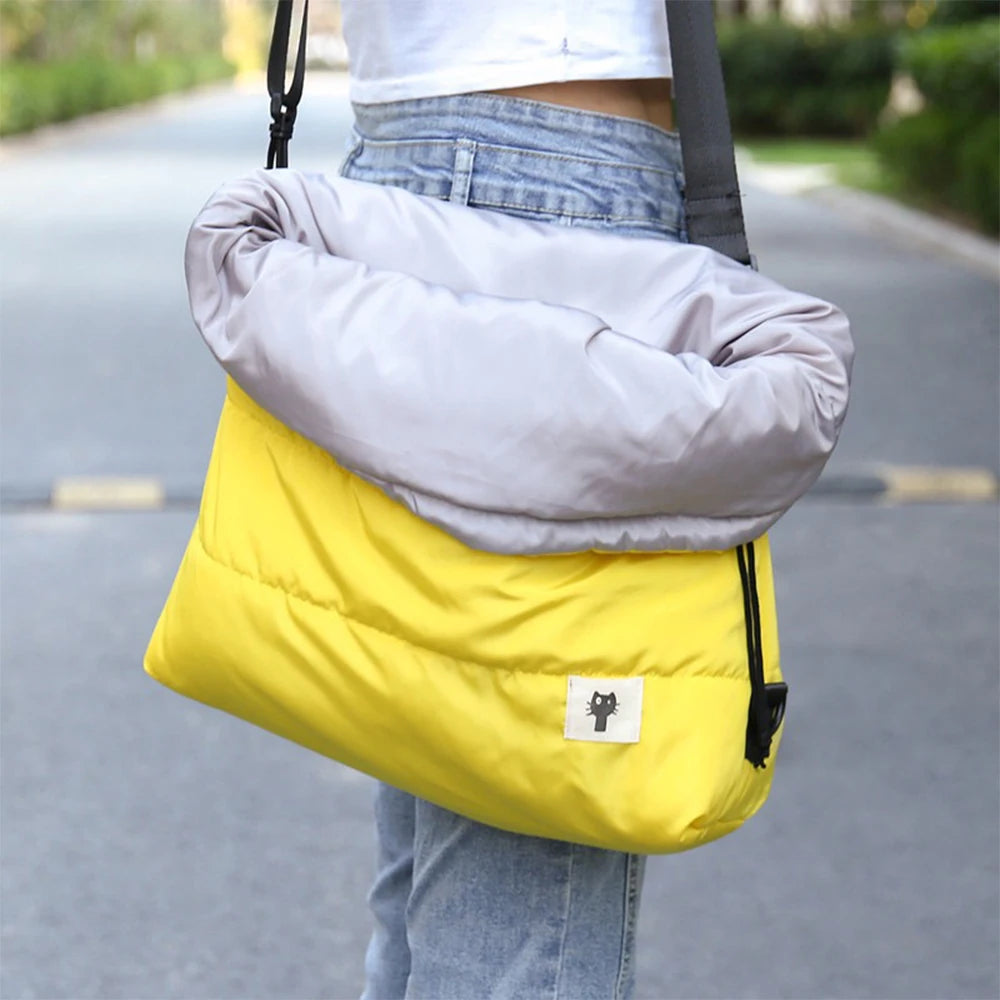 Winter Warm Cat Carrier Backpack Single Shoulder Pet Travel Bag with Sleeping Bag for Small Dogs and Cats Outdoor Messenger Bag