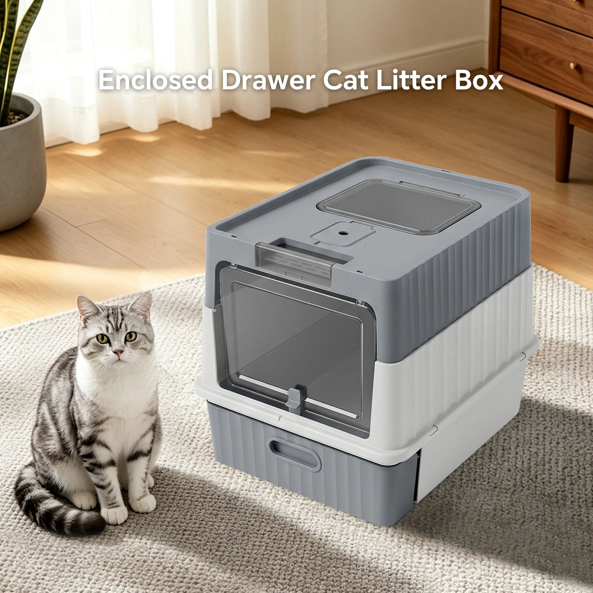 Draw-Out Fully Enclosed Pet Cat Litter Box With Large Space Removable Easy To Clean Anti-Slip Durable And Comes With A Shovel