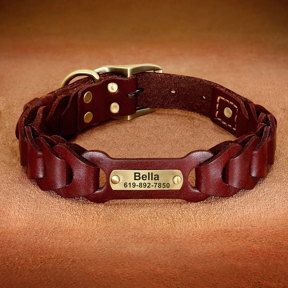 Genuine Leather Dog Collar Custom Leather Medium Large Dog Collars Personalized Pet ID Collars for Dogs Pitbull Engrave Name