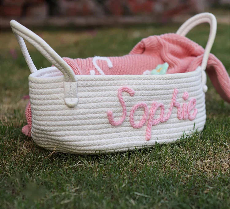 Custom Dog and Cat Toy Name Basket, Rope Cotton Toy Storage Basket
