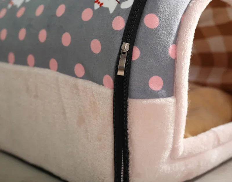 Foldable Dog Bed Pet House Kennel Soft Tent Indoor Enclosed Warm Plush Sleeping Nest Basket with Removable Cushion for Cats Dogs