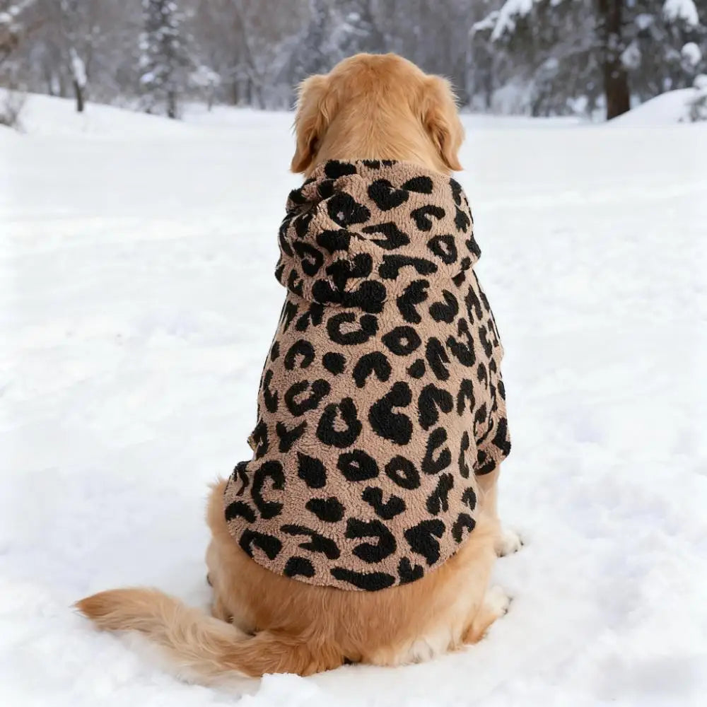 Anutumn Winter Pet Dog Warm Clothes Fleece Leopard Print Dog Coat For Medium Large Dogs Labrador Golden Retriever Dog Hoodie