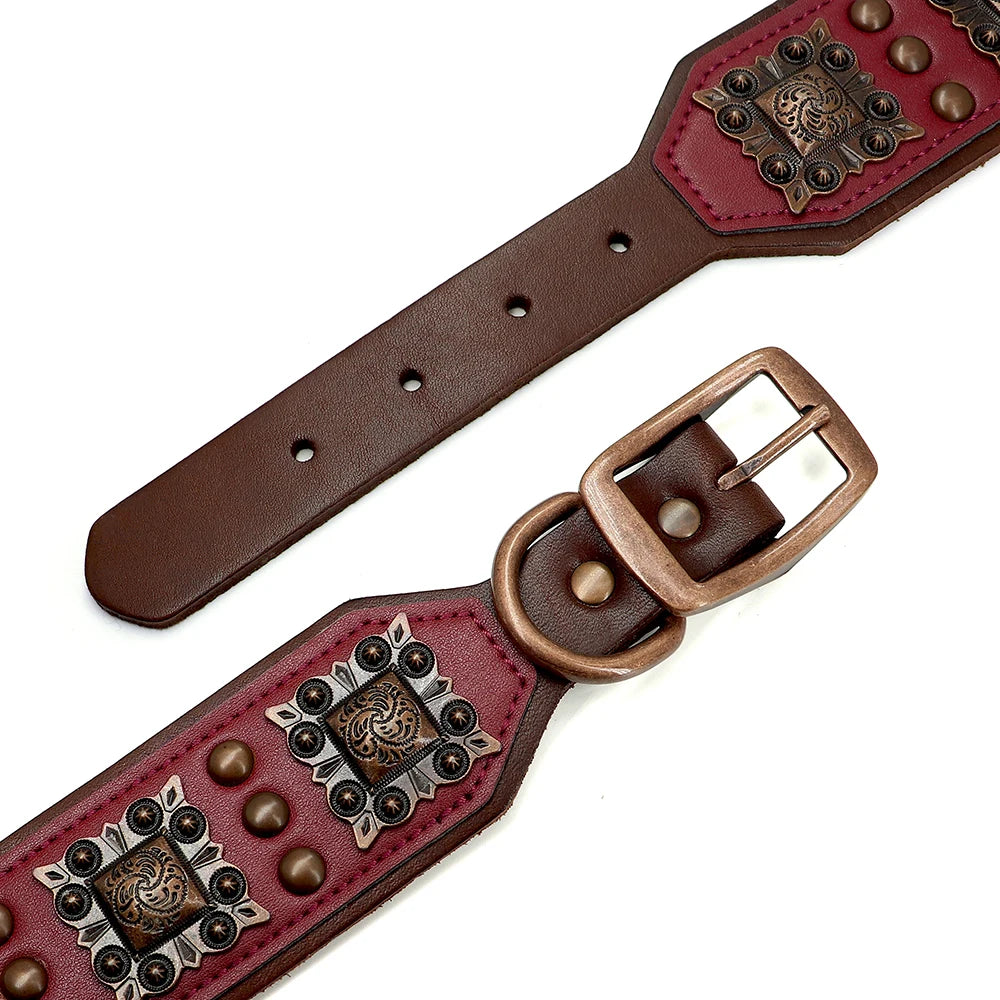 Genuine Leather Dog Collar 2inch Wide Dog Collars Cool Spikes Rivet Collars Luxury for Medium Large Dogs Pitbull German Shepherd