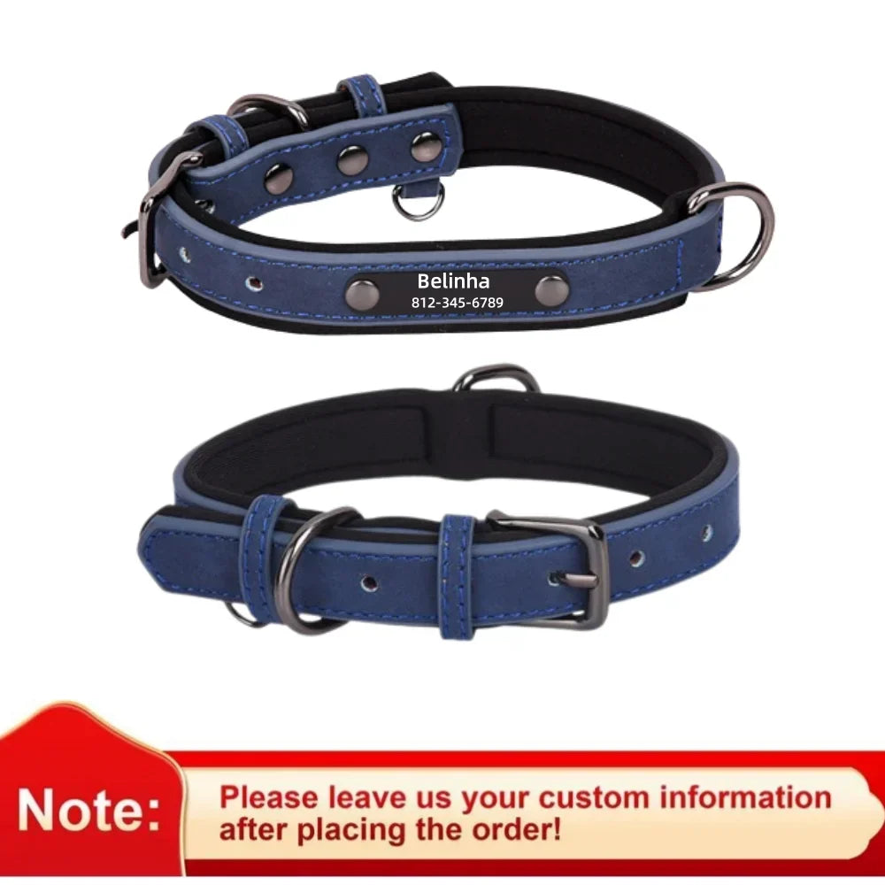 Custom Leather Dog Collar Soft Padded Dog Collars Personalized Pet ID Necklace Free Engraved Name Paw For Small Medium Dogs Pug