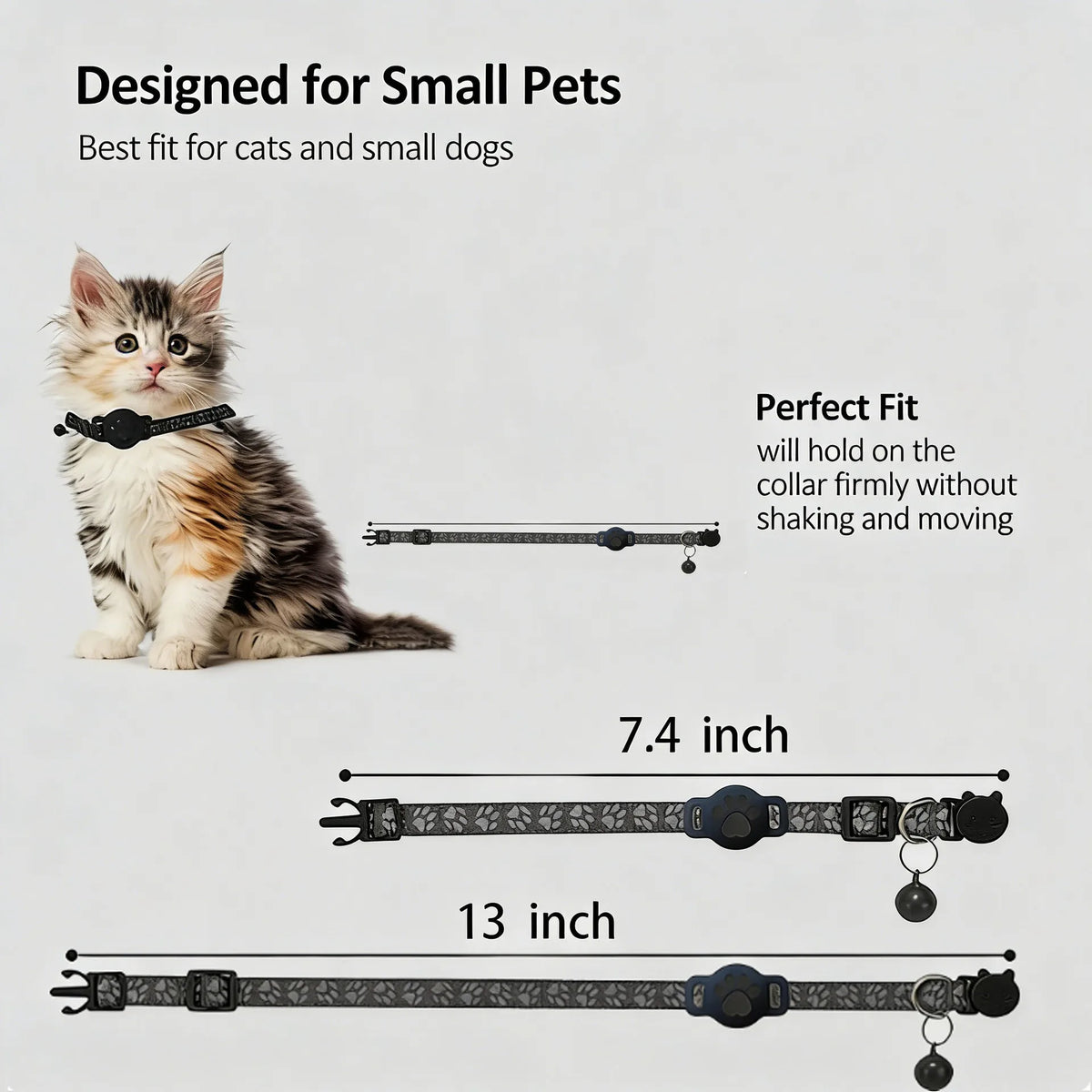 AirTag Cat Collar Reflective Paw Pattern Fit iOS Android System Quick Release Buckle Waterproof Anti-Lost Collar for Small Cats