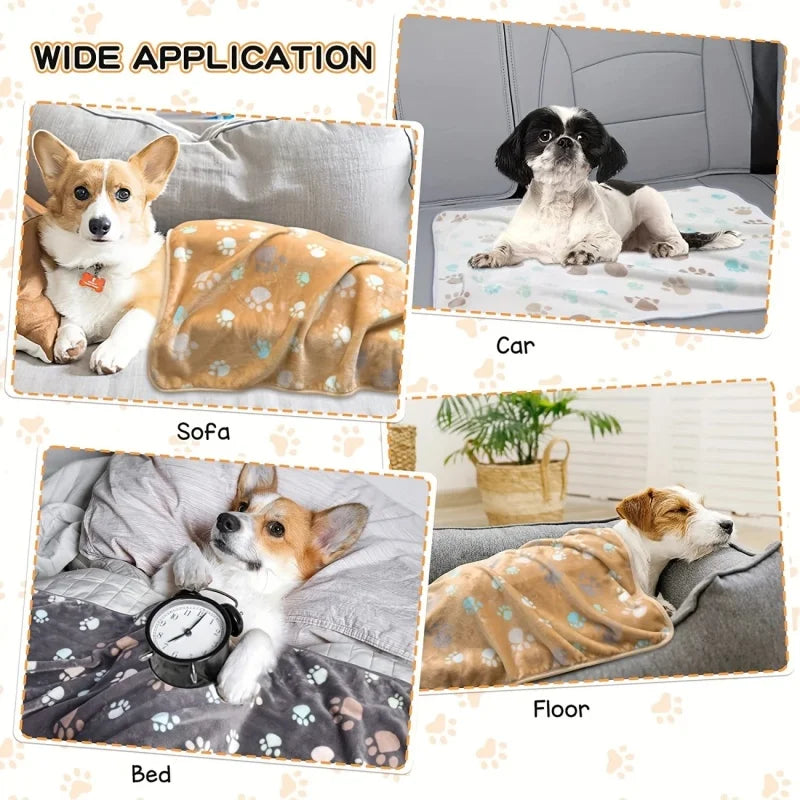 3PCS Soft Flannel Fleece Cat Dog Blanket Bed Mats Paw Foot Print Warm Pet Blanket Sleeping Beds Cover Mat For Pets Supplies