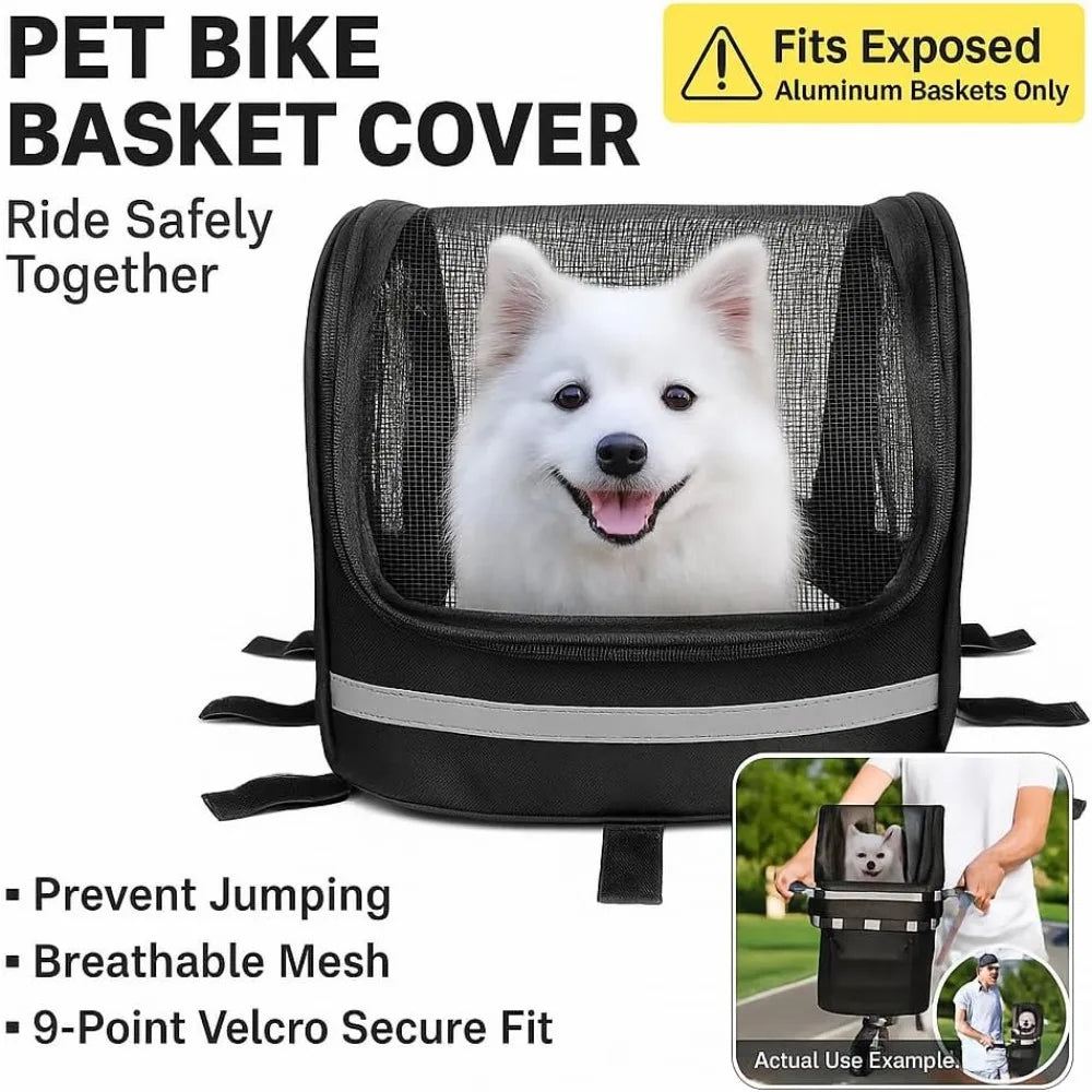 Bike Basket Cover Removable Full Zip Opening Dog Pet Bike Basket Cover Easily Put in & Take Out Breathable Net for Basket