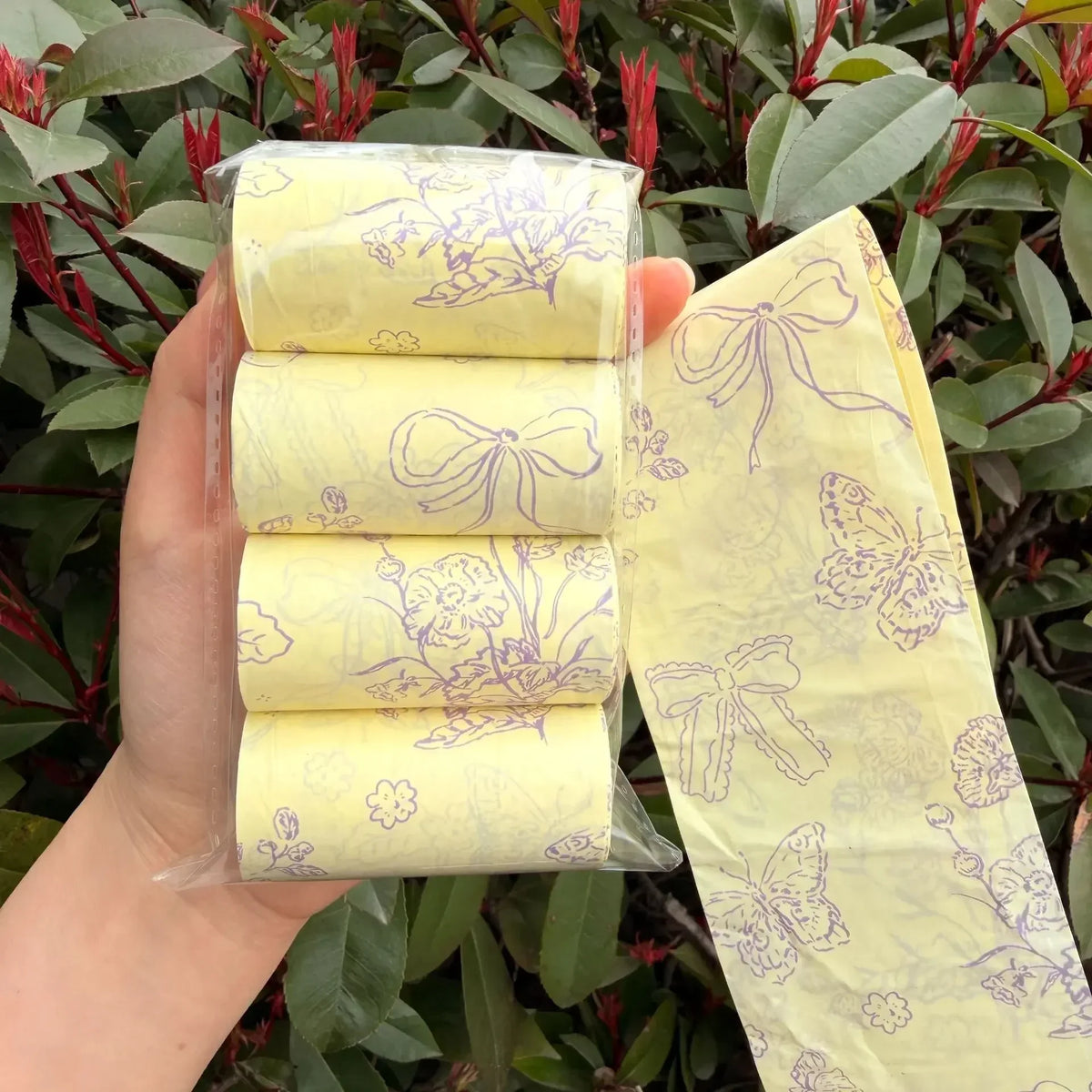 Fresh Lemon Scent Dog Poop Bags 1.25Mil Tear Resistant Waste Bags Cartoon Dog Print Disposable Pickup Bags for Outdoor Dog Walks