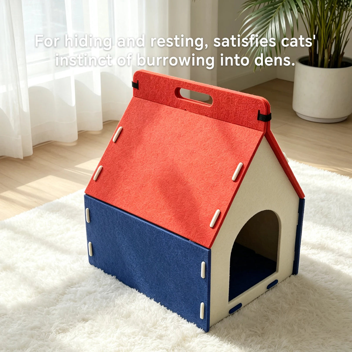 Christmas Gift - Winter Warm Felt Pet Cave Den, With A Multi-Color Design, Featuring A Top Opening And A Handle For Easy Carrying. It Is Suitable As A Secluded Resting Place Or A Tent For Young Cats.