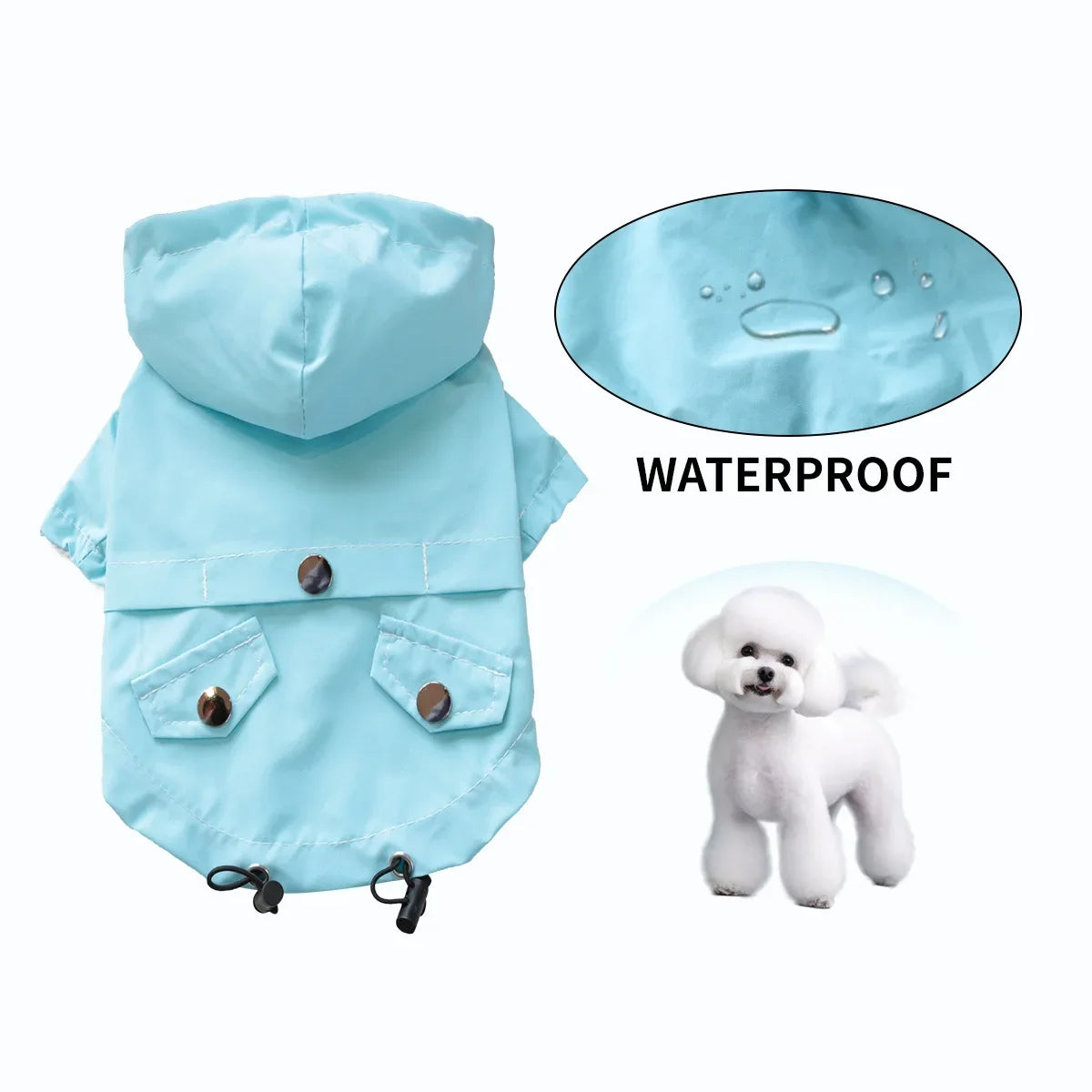 Waterproof Pet Dog Coat for Small Medium Large Dogs, Hooded Windproof Dog Raincoat Jacket, Light Blue Pet Clothes