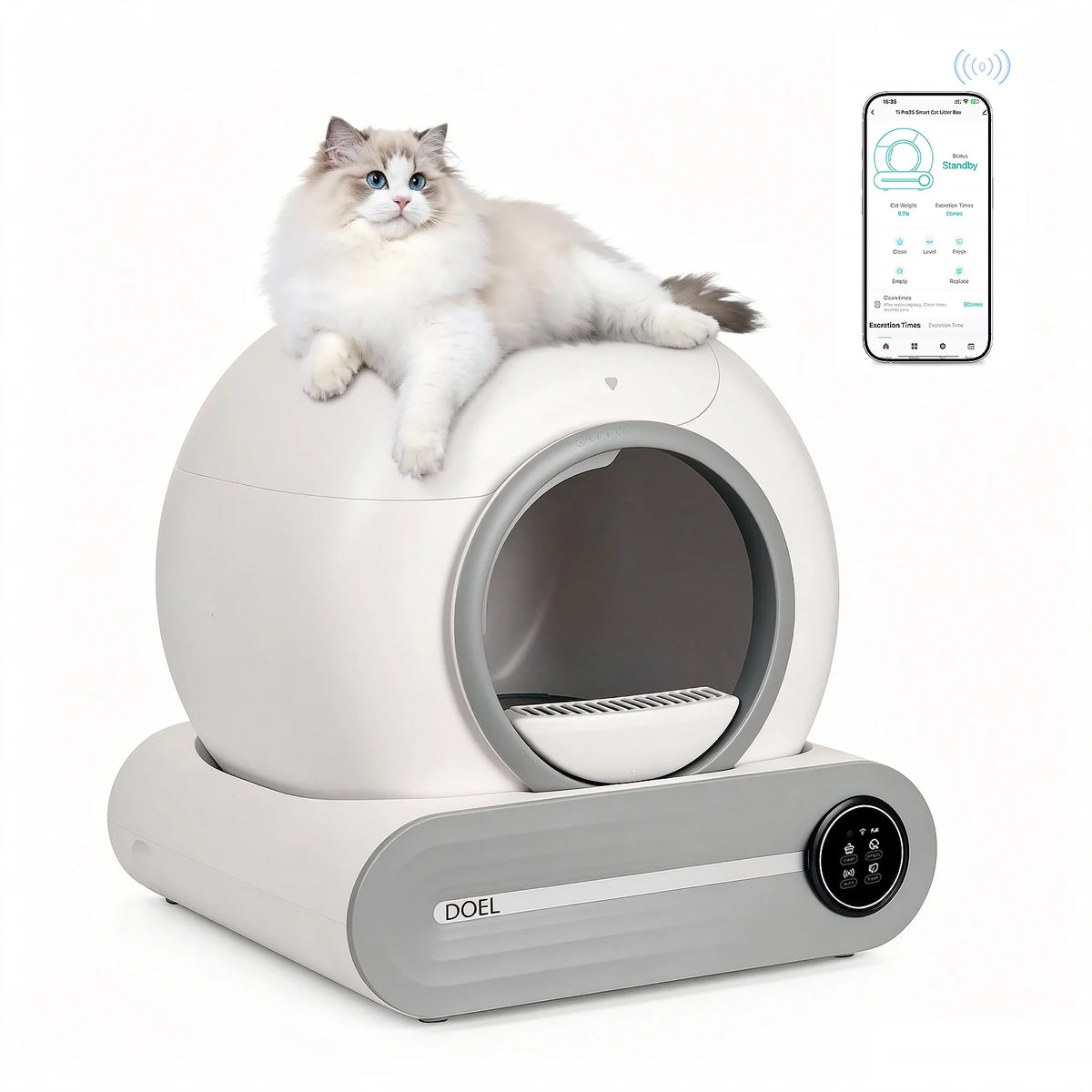 DOEL 2026 Upgrade Automatic Smart Litter Box, Self-Cleaning Cat Litter Box 65L Large Capacity, APP Control, 2.4G WiFi Only, Ion Odor Neutralization, Compatible with Clumping Litters, Ideal for Multi-Cat Homes