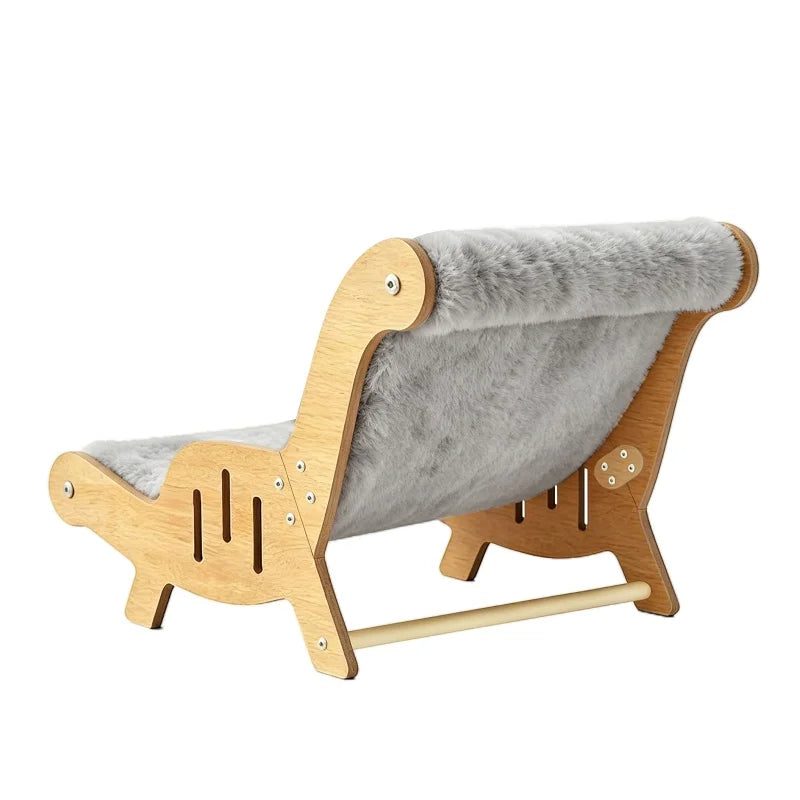 Christmas Warm Plush Cat Lounge Chair, Ergonomic Wooden Cat Bed, Cozy Elevated Indoor Pet Sofa Furniture