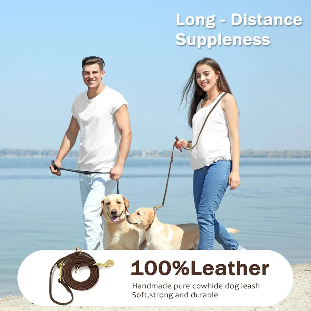 Multi Function Leather Dog Leads Hands Free Dog Running Leash Genuine Leather Dog Double Leash for Walking Two Dogs Pet Supplies
