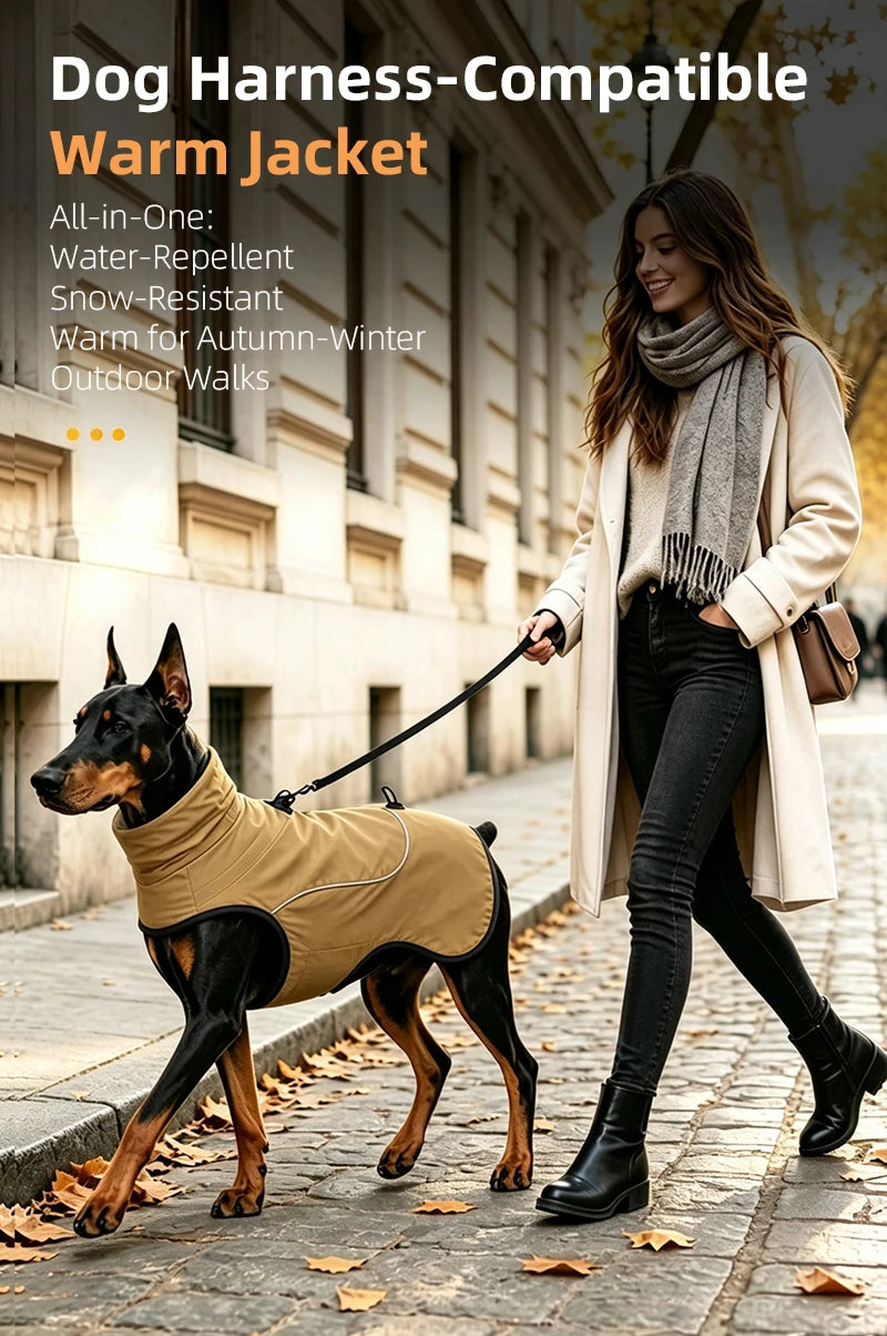Small Medium Large Dog Winter Coat With Built‑in D‑Ring, Waterproof Snow‑Proof Pullover Dog Jacket, Warm Cotton Pet Clothes for