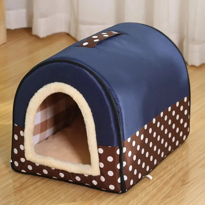 Foldable Dog Bed Pet House Kennel Soft Tent Indoor Enclosed Warm Plush Sleeping Nest Basket with Removable Cushion for Cats Dogs