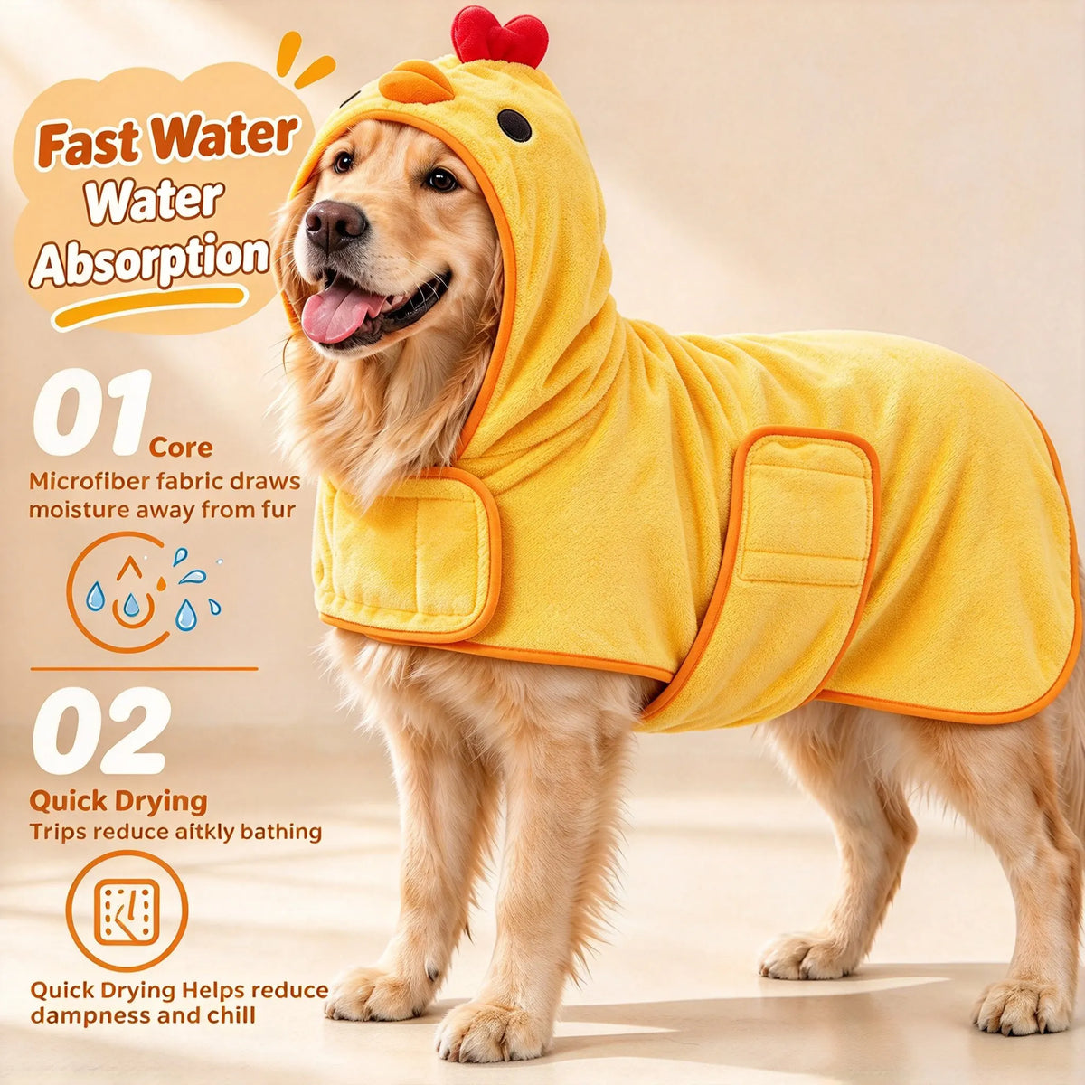 Pet Bathrobe for Small & Medium Dogs, Soft Absorbent Towel Robe, Full Wrap, Teddy Schnauzer, Pet Supplies