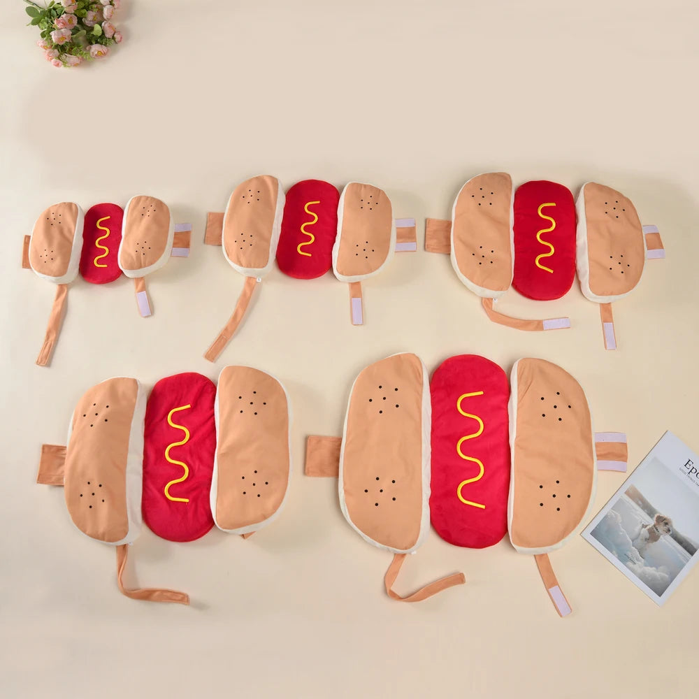 Funny Pet Hot Dog Costume Cute Puppy Clothes Cosplay Outfit for Birthday Party Halloween Christmas Photo Shoot Holiday Dress Up