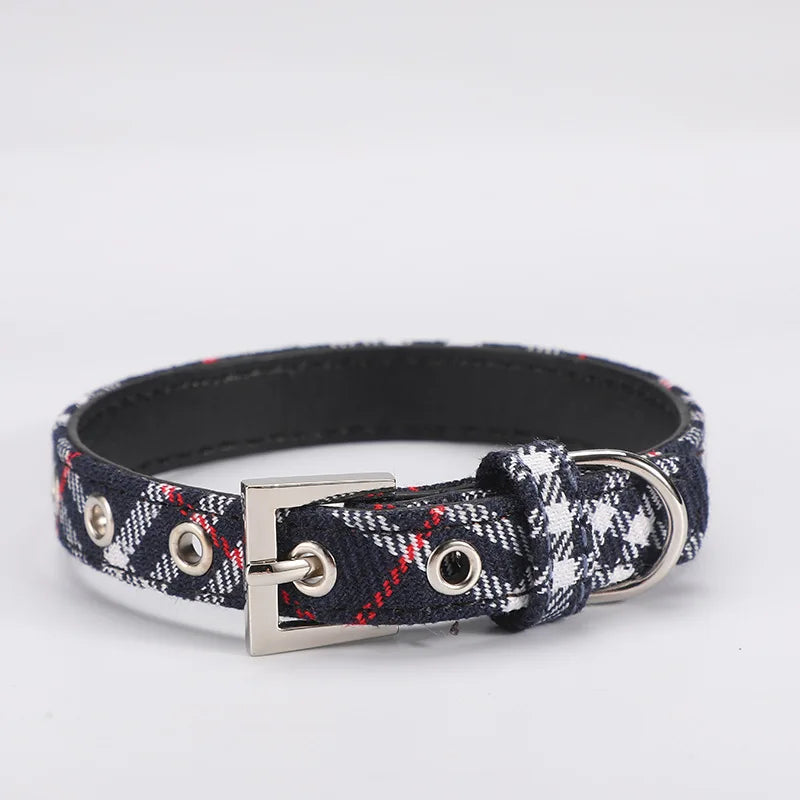 Pet Collar Scottish Plaid Dog Collar Classic Red PU Leather Earthy Yellow Twill Dog Pet Supplies Adjustable Pet Collar