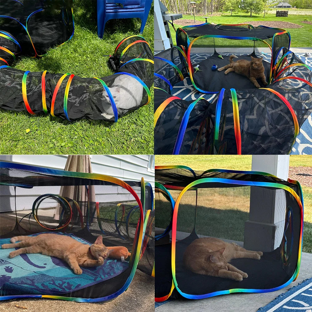 Outdoor Playground Cat Cage Outdoor Cat Tunnel Outdoor Portable Cat Tent with Storage Bag Outdoor Cat Fence Pet Fence