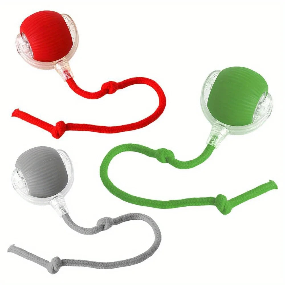 【In Stock】Self Moving Smart Cat Toy Ball 3 Speed Adjustable LED Interactive Play Ball with Durable Rope Tail for Indoor Cats