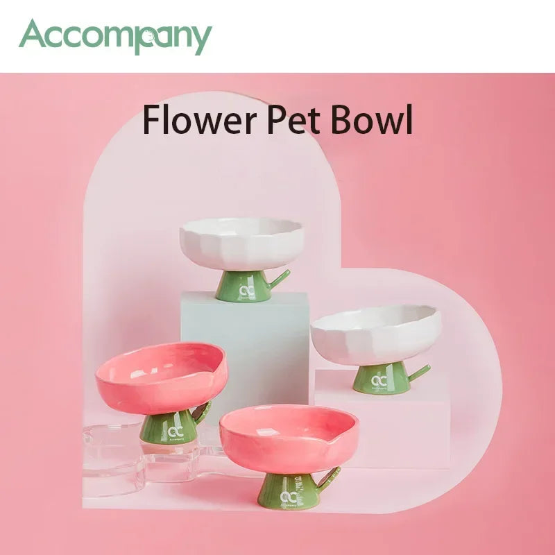 Tulip Shaped Elevated Ceramic Cat Bowl, Raised Pet Food Water Bowl for Cats, Anti-Vomiting Kitten Feeder