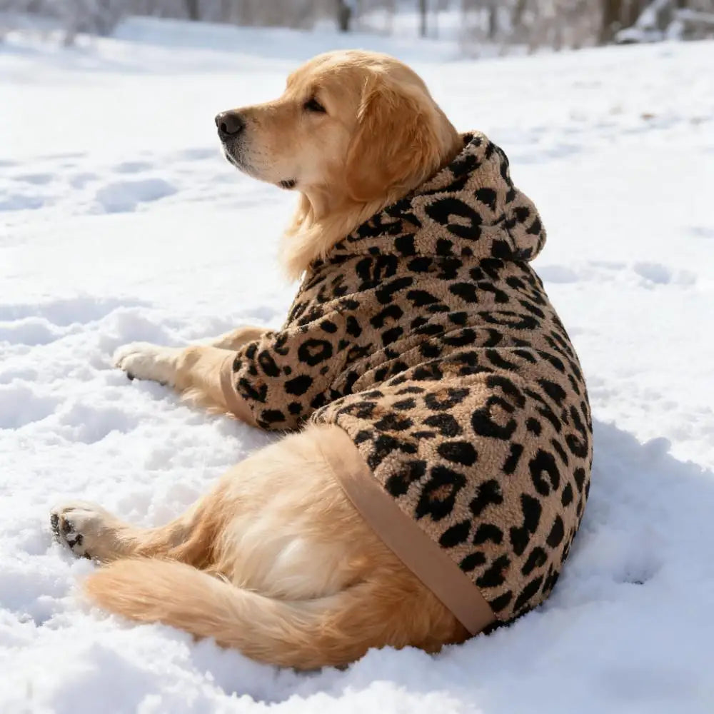 Anutumn Winter Pet Dog Warm Clothes Fleece Leopard Print Dog Coat For Medium Large Dogs Labrador Golden Retriever Dog Hoodie