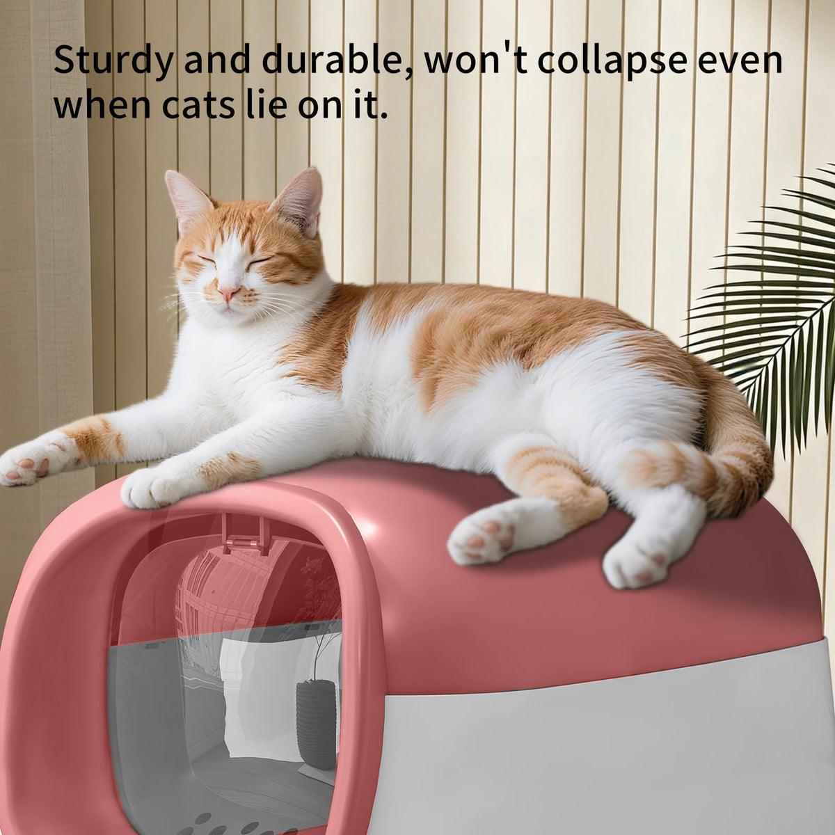 Fully Enclosed With Transparent Entrance Exit Doors Pet Litter Box Large Space Flip Cover Anti Slip Detachable Easy To Clean Cat Toilet Pet Supplies