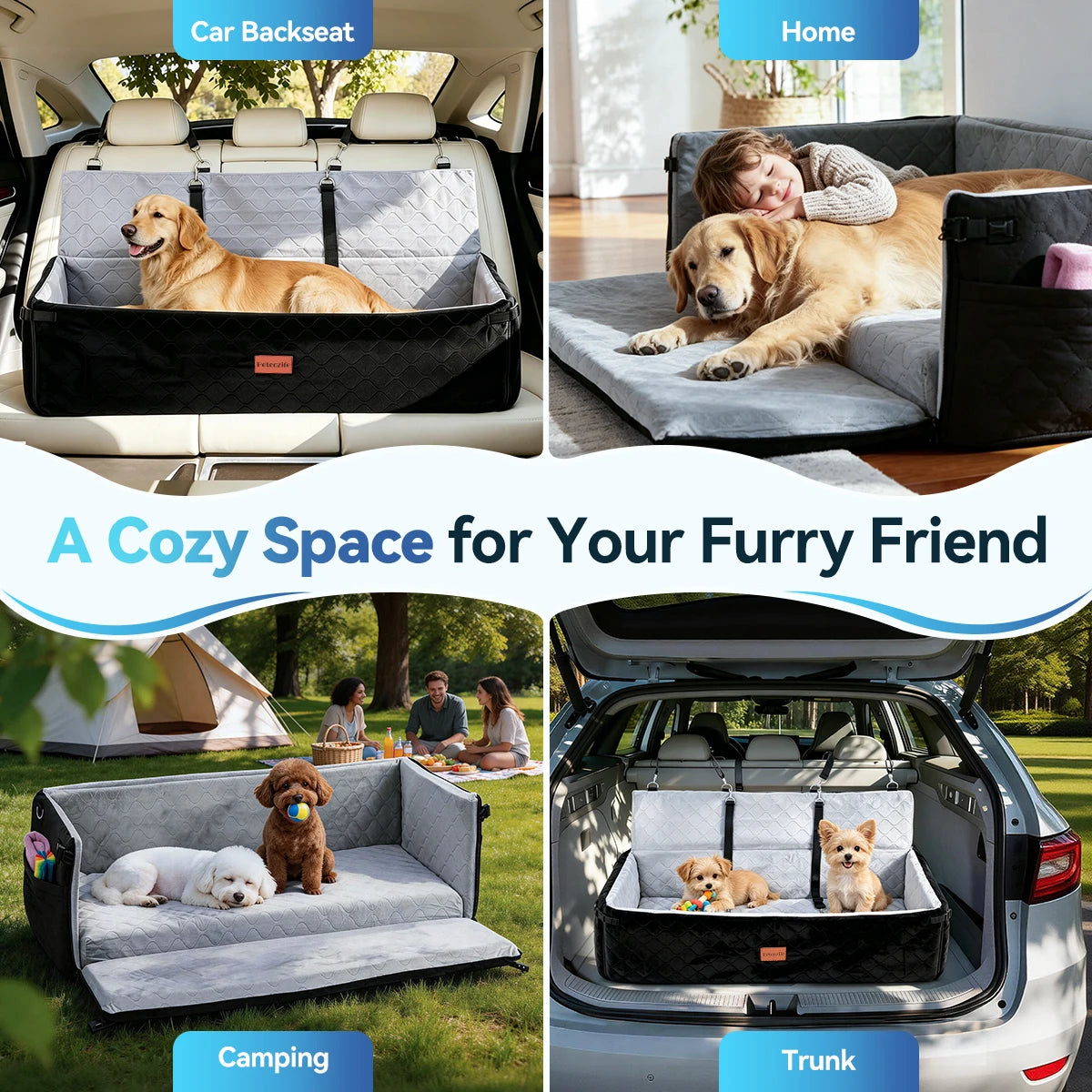 Extra Large Dog Car Seat, Dog Bed for Large Dogs Up to 120lbs Multi-Functional Dog Booster Seat with Thick Cushion & Leashes