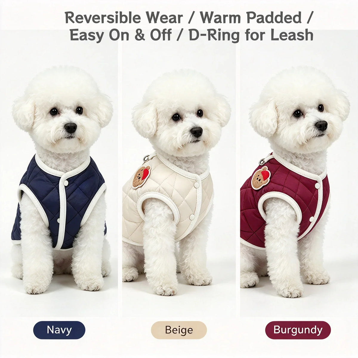 Autumn Winter Warm Reversible Quilted Vest for Small Dogs Teddy Schnauzer and Cats Double Sided Cold Resistant Pet Clothing
